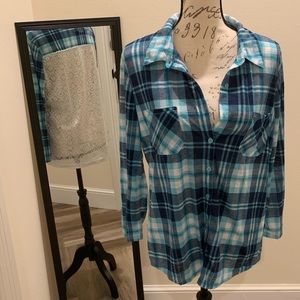 Pretty Blue Plaid Flannel w Lace Back